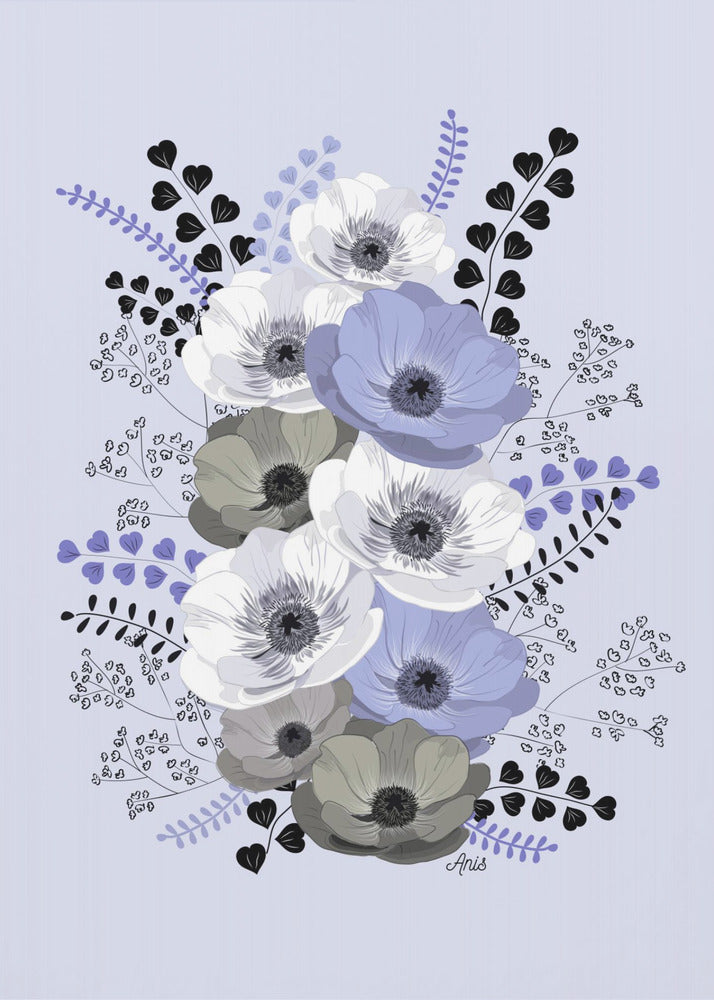 Anemonen Blumenstrauß Blau | Leinwand