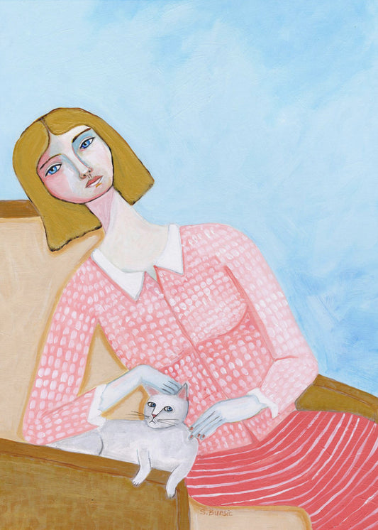 Dame mit weißer Katze | Poster