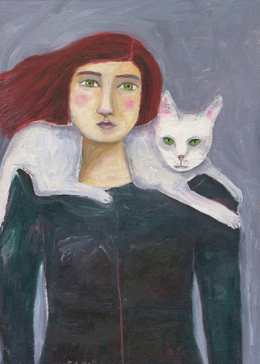 Lady and the White Cat | Canvas