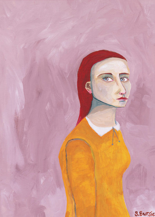 Lady in the Yellow Dress and pink background | Canvas