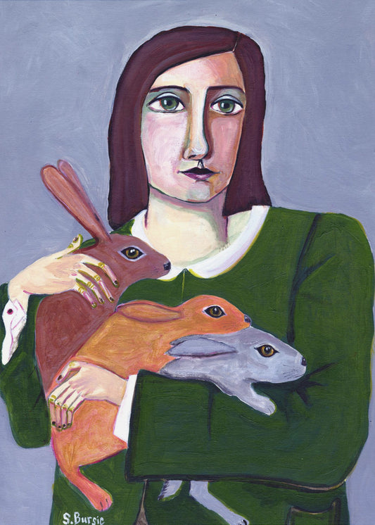 Lady with Three Rabbiets | Canvas