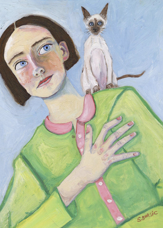 Mädchen mit Katze auf der Schulter | Poster