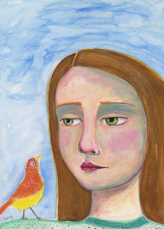 Dame mit kleinem Vogel | Poster