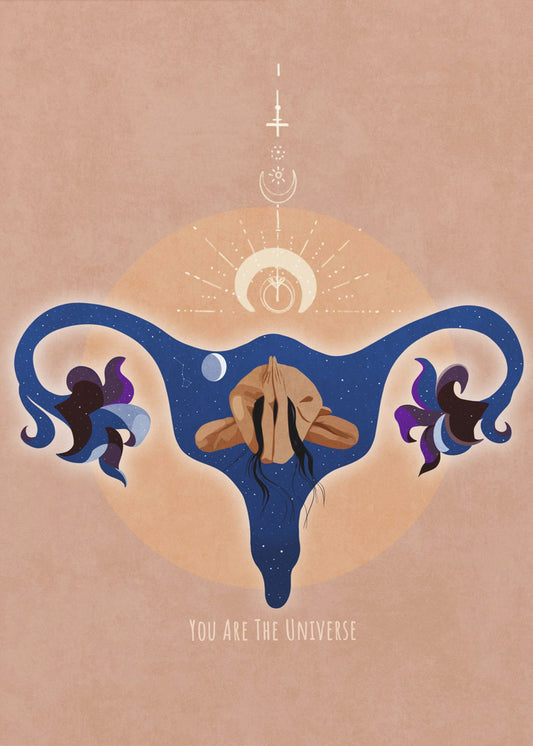 Spirituell, weiblich, Energie, Sterne, Mond, Vulva, Meditation, Yoga und Inspiration Poster Spir 1b | Poster