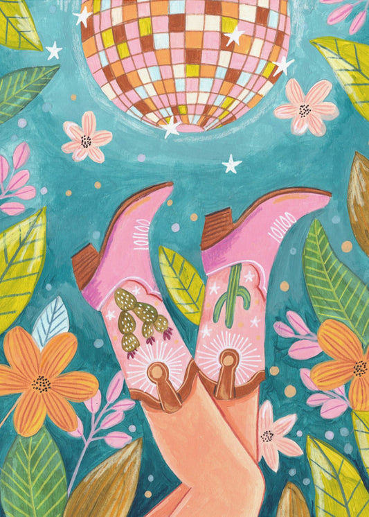 Cowboystiefel und Discokugel | Leinwand
