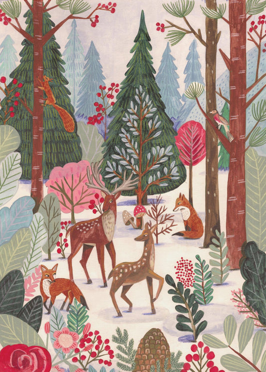 Tiere im Winterwald | Leinwand