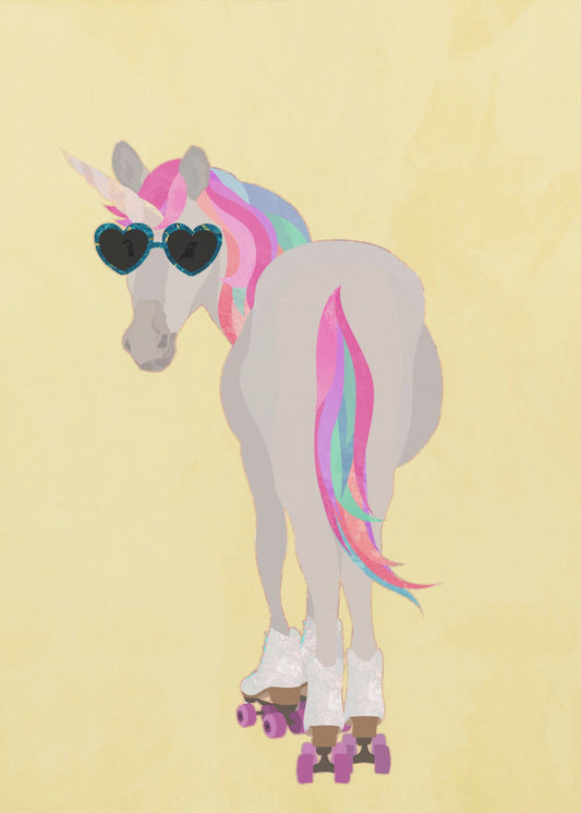 Einhorn Rollschuhlaufen gelb | Poster