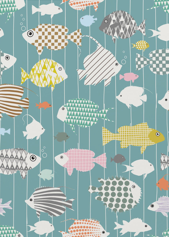 Frischer Fisch auf blaugrünem Muster | Poster
