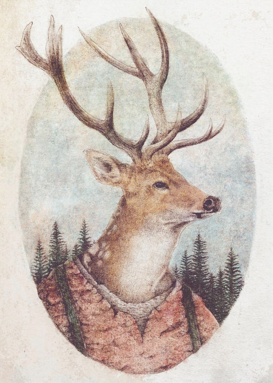 Hirsch im rustikalen Outfit | Leinwand