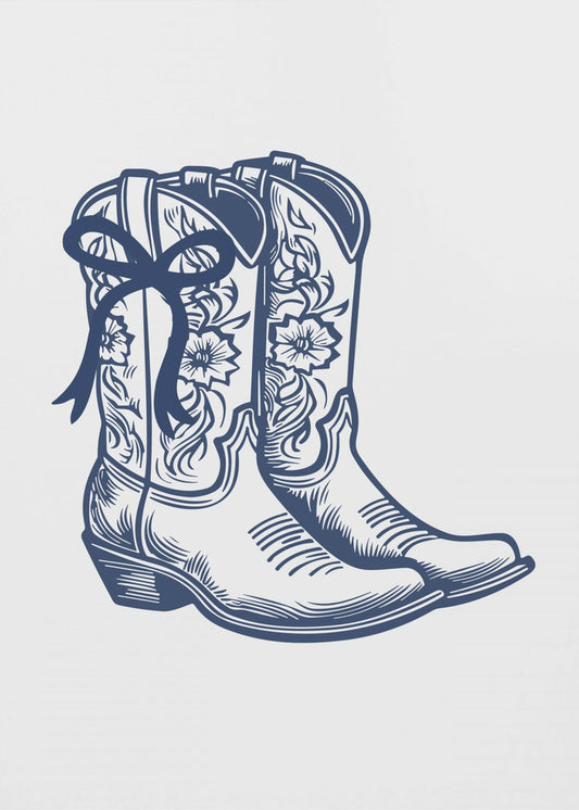 Marineblaue Cowgirlstiefel mit Schleife | Canvas