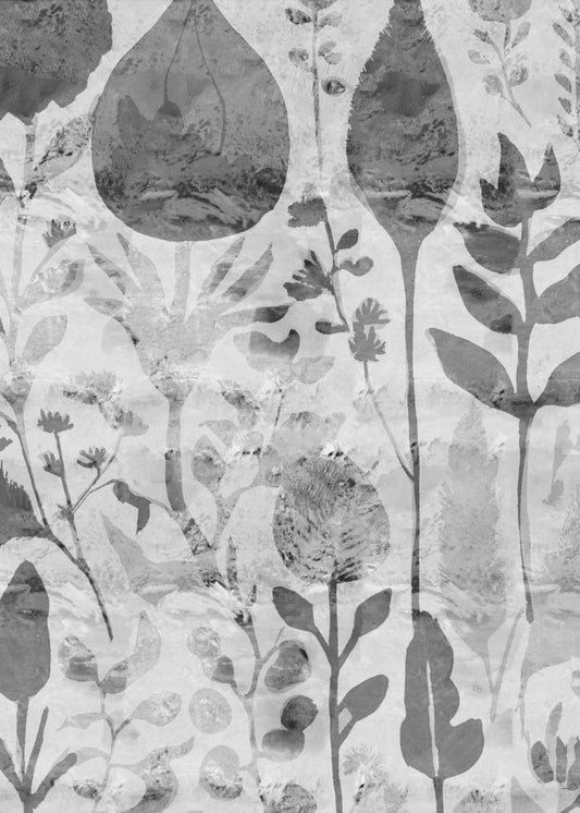 Florale Silhouetten in Graustufen | Leinwand