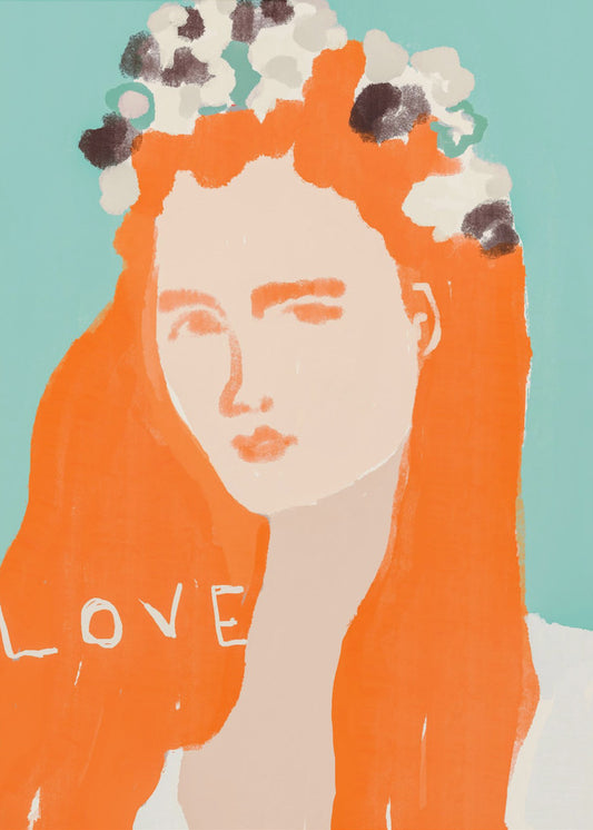 Woman with Orange Hair Adorned with Flowers | Canvas