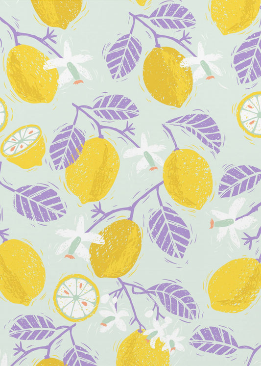 Yellow Lemons with Purple Leaves | Canvas