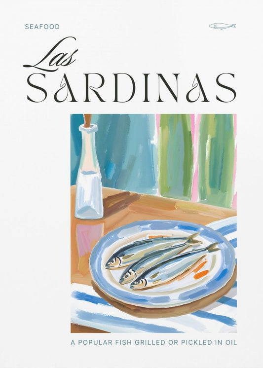 Teller Sardinen mit Flasche | Poster