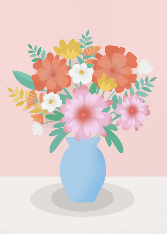 Vibrant Bouquet of Flowers in a Blue Vase | Canvas