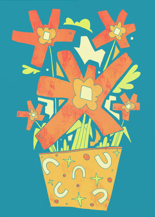 Abstract Flowers In A Decorative Pot | Poster