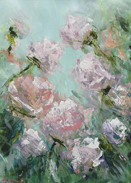 Floral Brushstrokes in Pink and Green | Canvas
