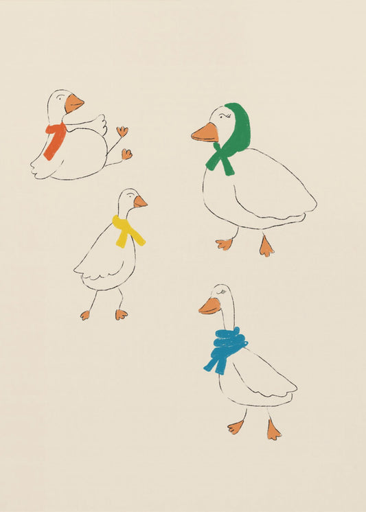 Ducks Adorned in Colorful Scarves | Canvas