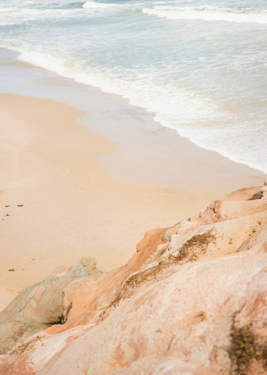 Sandy Beach Meeting Rocky Cliffs | Poster