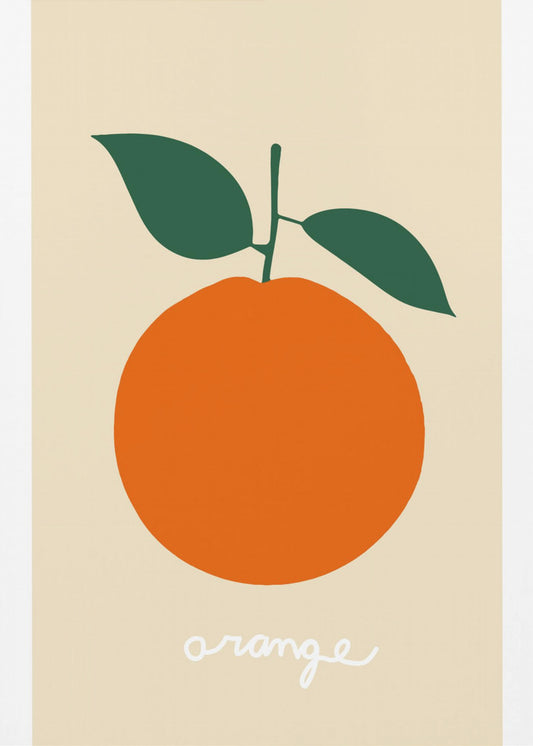 Stilisierte Orange mit dunkelgrünen Blättern | Poster