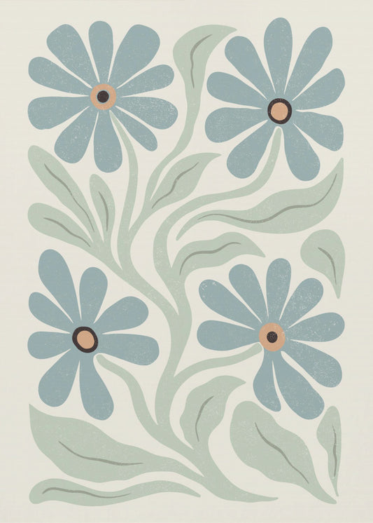 Abstrakte Blumen Blau und Grün | Poster