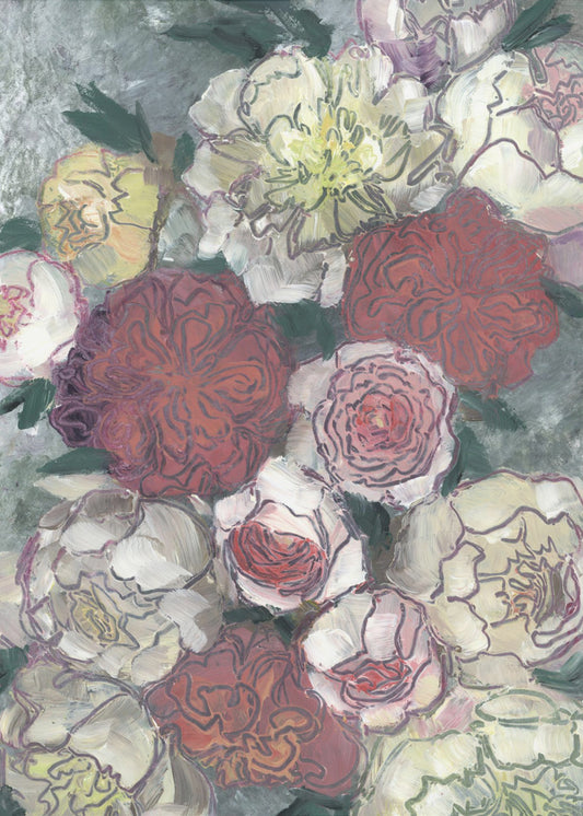 Vibrant Red And White Peonies | Poster
