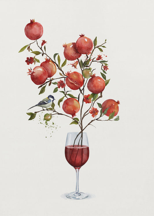 Granatapfel in einem Glas Wein | Poster