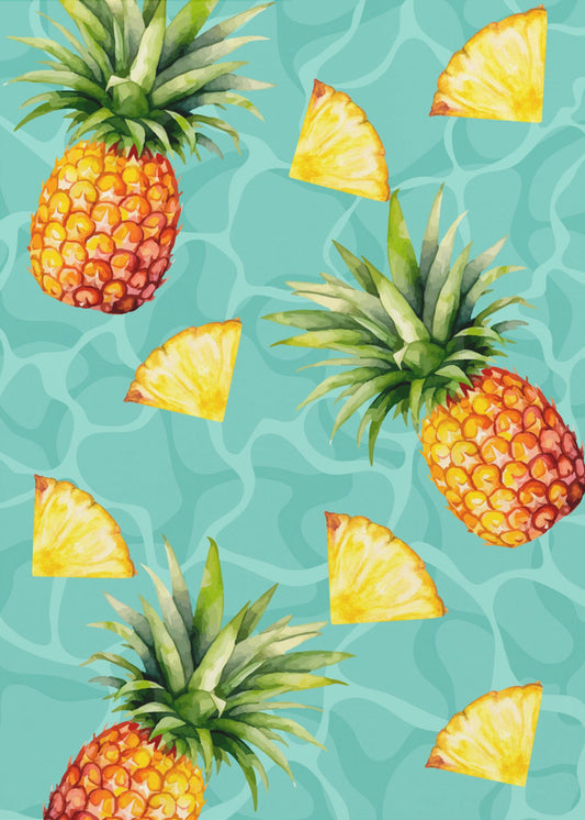 Exotisches Ananas- und Ananasscheiben-Muster – Tropisches Sommer-Aquarell | Leinwand