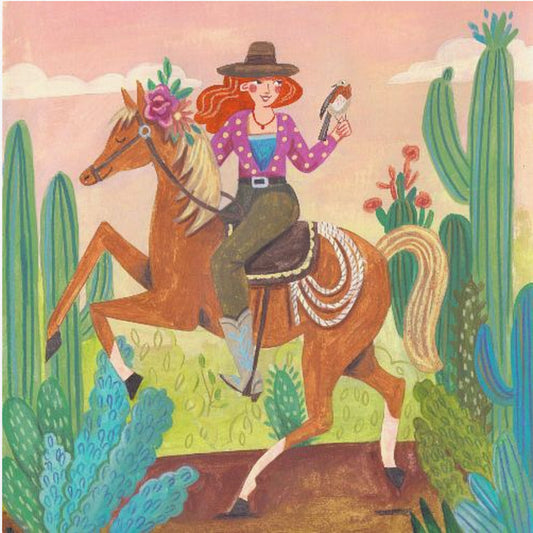 Cowgirl auf Pferd in der Wüste | Leinwand