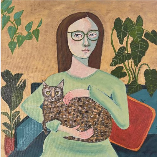 Lady with her Cat in Loungeroom | Poster